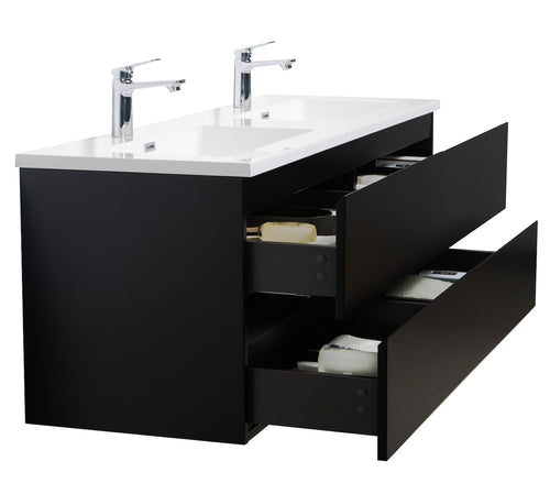 Badplaats Badkamermeubel Set Angela 140 cm – Mat Zwart – Badmeubel met Wastafel