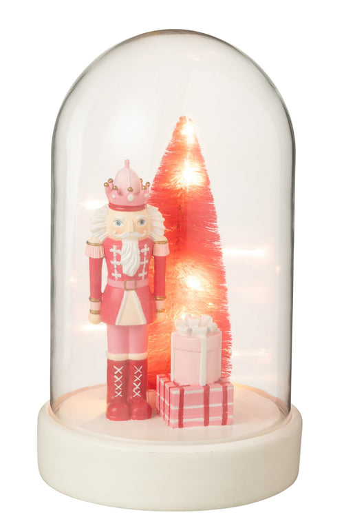 J-Line Decoratieve stolp Notenkraker + Boom + Geschenken Kalk - wit/roze - LED lichtjes