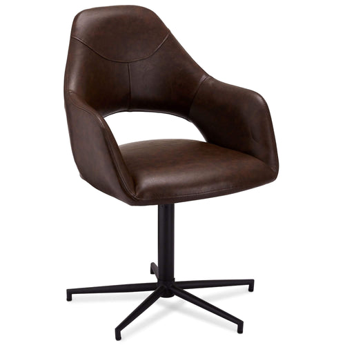 Furnhouse eetkamerstoelen armleuning Luna - Donkerbruin - Kunstleer - Set van 6