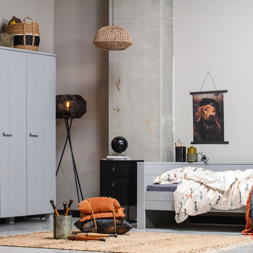 WOOOD nachtkastje incl. lade en deur Zola - Grenen - Zwart - 74x40x35