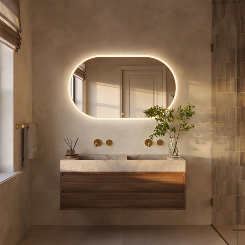 LOMAZOO badkamerspiegel Genua - met LED verlichting & spiegelverwarming - ovaal - 120 x 70 cm