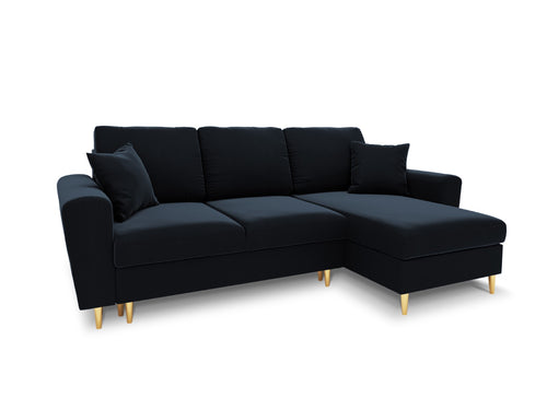 Cosmopolitan Design Omkeerbare converteerbare hoekbank met opbergdoos Kyoto 4-zits, flueel donkerblauw - 145x241x88cm