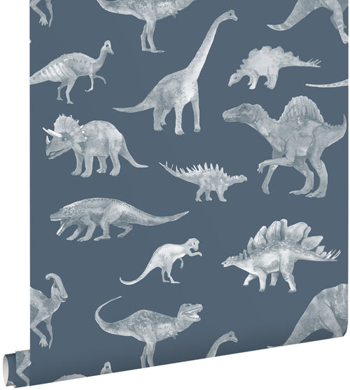 ESTAhome behang dinosaurussen vergrijsd blauw - 50 x 900 cm - 131805