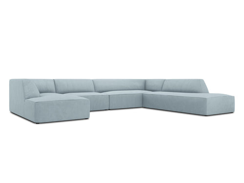 Micadoni Panoramische hoekbank rechts Ruby 7-zits, ribfluwelen, lichtblauw - 273x366x69cm