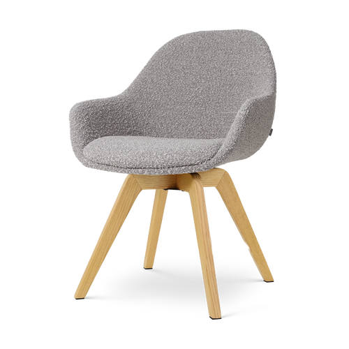 Nolon Noor-Mae draaibare eetkamerstoel bouclé taupe - houten onderstel