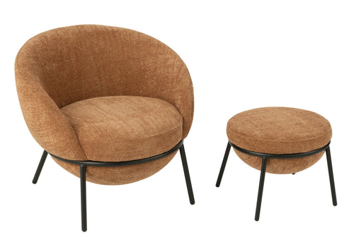 J-Line loungestoel + poef - ijzer - terracotta/zwart