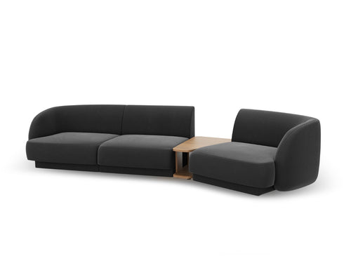 Micadoni Rechte modulaire bank Miley 3-zits, flueel, grijs - 126x303x70cm