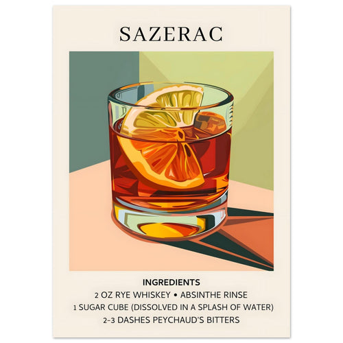 Artfulprints  Sazerac cocktail - Ingrediënten   poster 30x40 cm - vtwonen shop