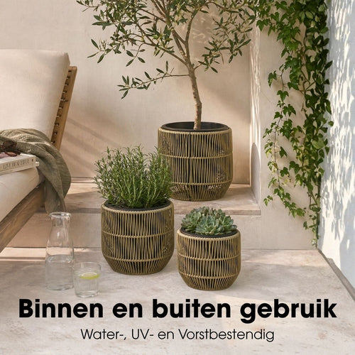 Mica Decorations Peta Bloempot voor Buiten – Set van 3 – Plantenpot voor Bloemen en Buitenplanten – Bloempotten voor Buiten – Groen