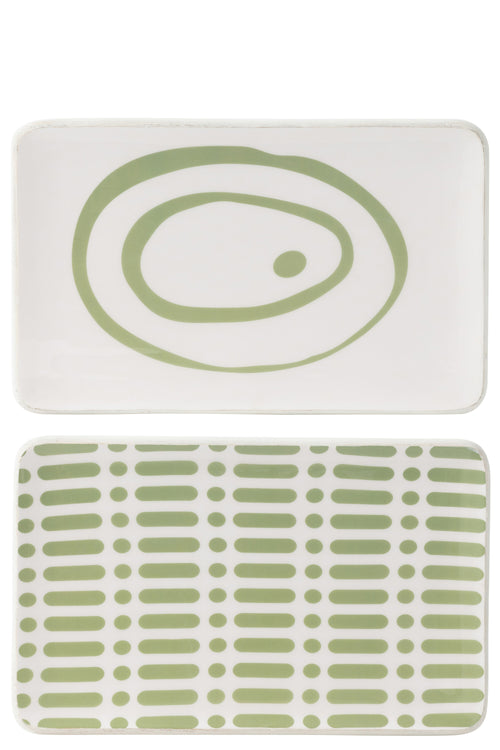 J-Line schaal Rechthoek Bloemen - hout - groen/wit - 2 stuks - vtwonen shop