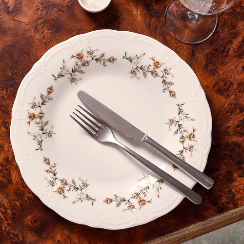 Bonbistro - Plat bord 20,5cm brown flower Retro - Set van 6