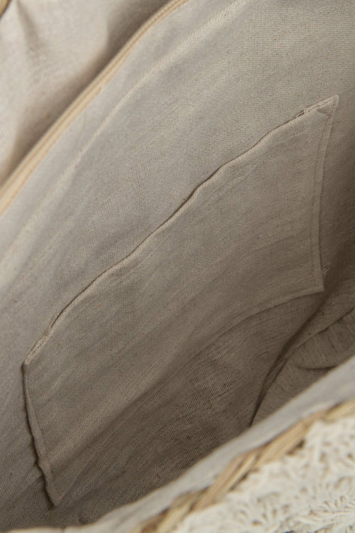 J-Line strandtas Rond + Kwast - zeegras - naturel/wit