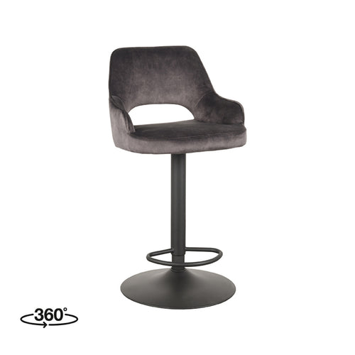 LABEL51 Barkruk Fer - Antraciet Velvet - Zithoogte 60–80cm