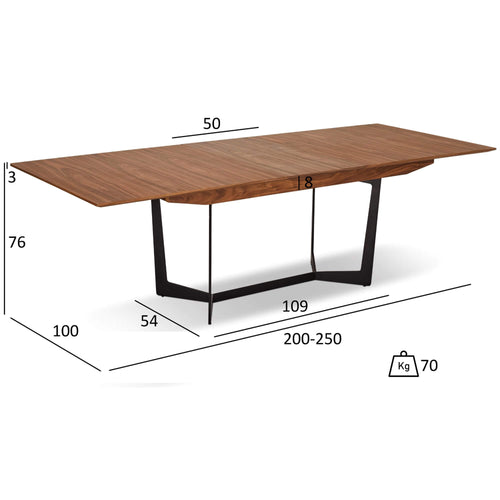 Furnhouse uitschuifbare eettafel Tokyo - Amerikaanse walnoot - 200/250x100 cm