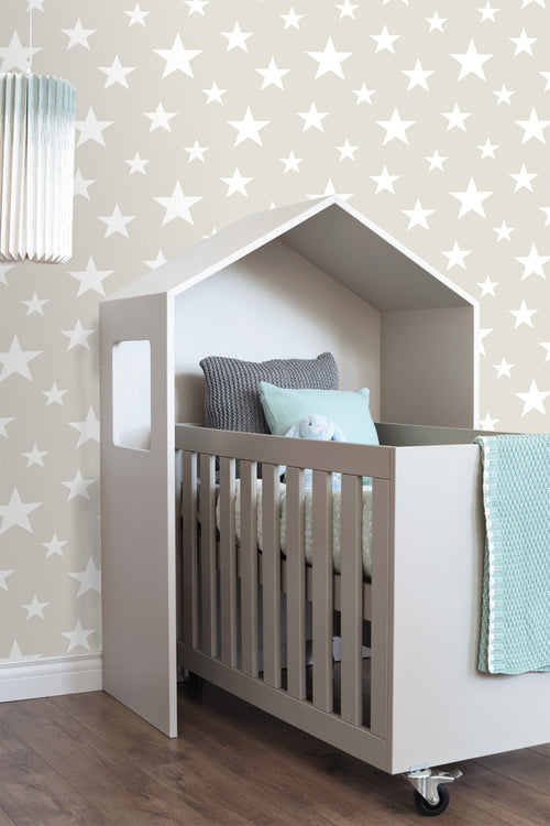 ESTAhome behang grote en kleine sterren lichtgrijs en wit - 53 cm x 10.05 m - 128866