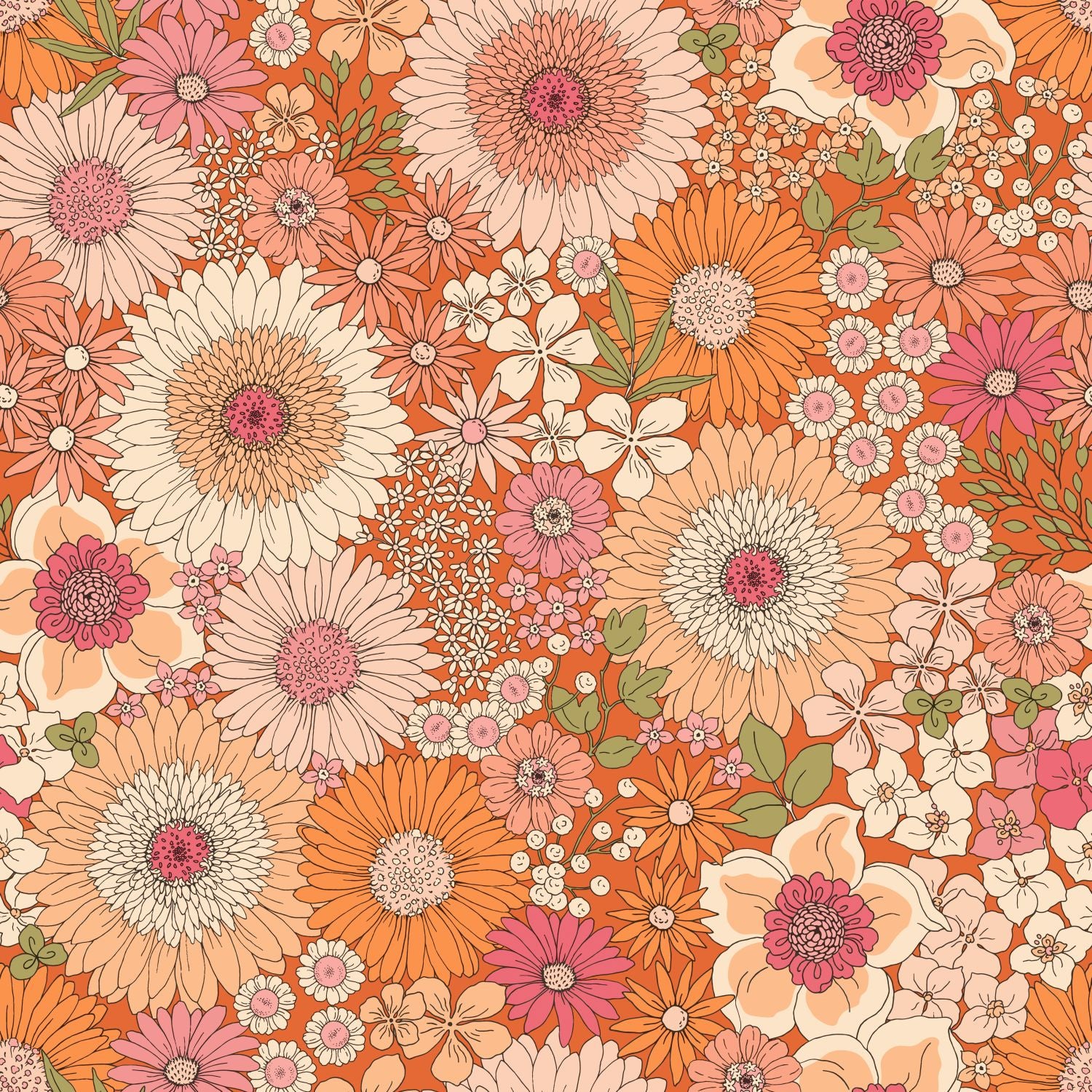 ESTAhome behang retro bloemen oranje en roze - 53 cm x 10.05 m