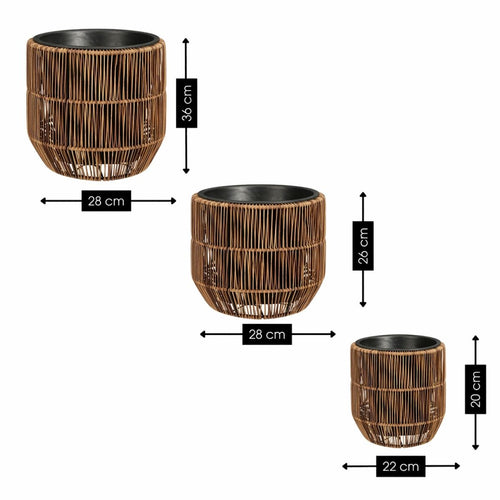 Mica Decorations Peta Bloempot voor Buiten – Set van 3 – Plantenpot voor Bloemen en Buitenplanten – Bloempotten voor Buiten – Donkerbruin