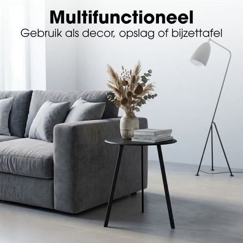 Mica Decorations Seatle Bijzettafel voor Buiten - Salontafel Rond - Plantentafel en Koffietafel - H45 x D38 cm - IJzer - Zwart