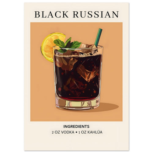 Artfulprints  Black Russian cocktail - Ingrediënten   poster A4 21x29.7 cm - vtwonen shop