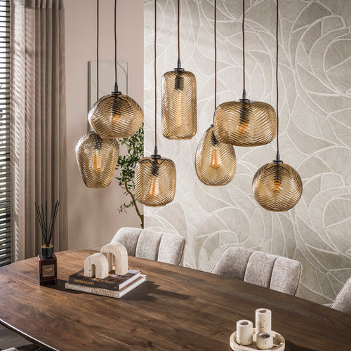 Giga Meubel Hanglamp Chevron - Bruin Glas - 7-lichts - 96x40x150cm
