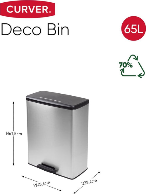 Curver Decobin Prullenbak - 65L - Rechthoekig - Zilver Metallic - vtwonen shop