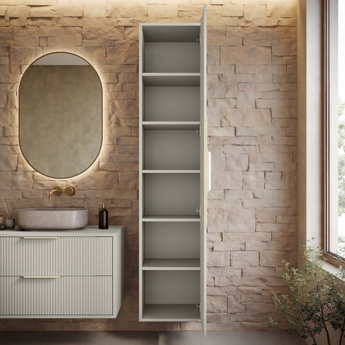 Badplaats Badkamerkast Rimini 38 x 33 x 170 cm – Beige – Hangende Kolomkast met 1 Deur