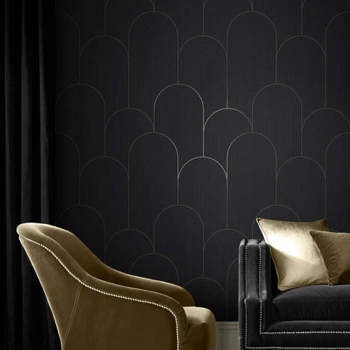 Graham & Brown Vliesbehang - Lancet Zwart & Goud