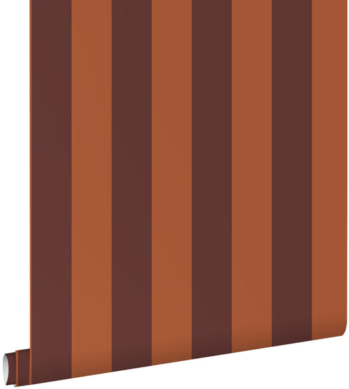 ESTAhome behang strepen aubergine paars en terracotta - 50 x 900 cm - 131976
