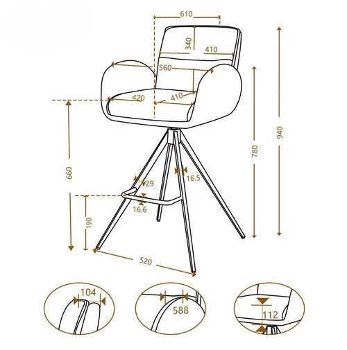Giga Meubel Barstoel Tina - Beige - Draaibaar - Scandinavisch - Armleuningen - Stof - Set van 2