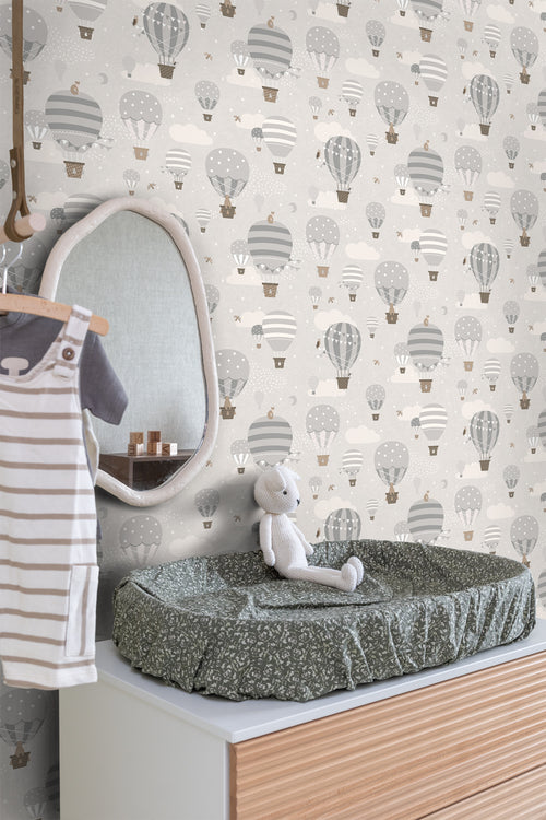 ESTAhome behang luchtballonnen grijs en bruin - 50 x 900 cm - 131344 - vtwonen shop