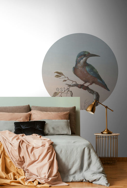 ESTAhome zelfklevende behangcirkel ijsvogel op tak avondrood - Ø 140 cm - 159017 - vtwonen shop