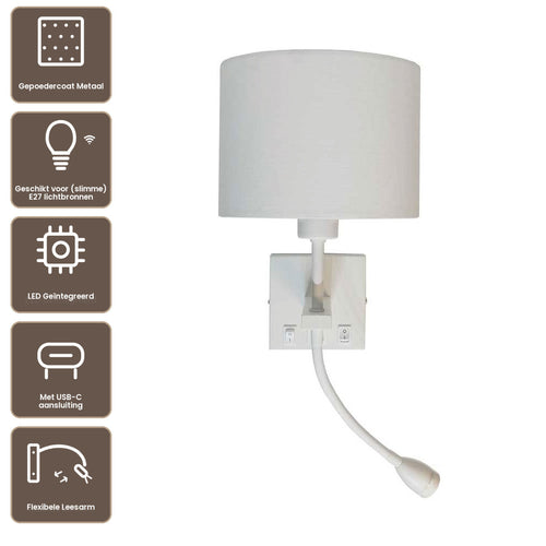 Artdelight Wandlamp Quad USB - Wit