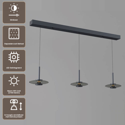 Artdelight Hanglamp Madison 3L - Zwart/Smoke