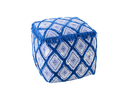 J-Line poef Oosters Patroon - katoen - blauw/wit
