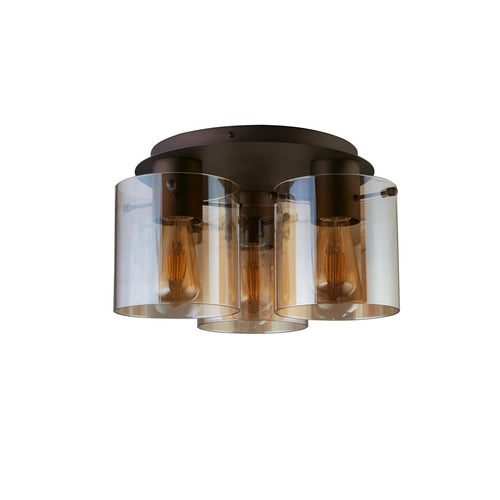 Searchlight Sweden 3-lichts plafondlamp - Mokka metaal en amberkleurig glas