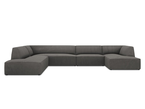Micadoni Panoramische hoekbank links Ruby 7-zits, ribfluwelen, donkergrijs - 273x366x69cm