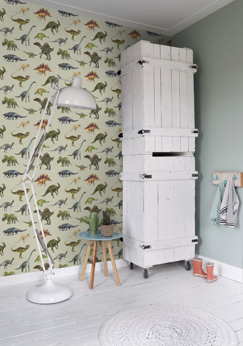 Sanders & Sanders behang dinosaurussen vergrijsd groen - 50 x 900 cm - 935367