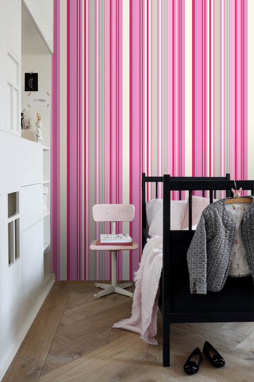 ESTAhome behang strepen roze en turquoise - 53 cm x 10.05 m - 116531