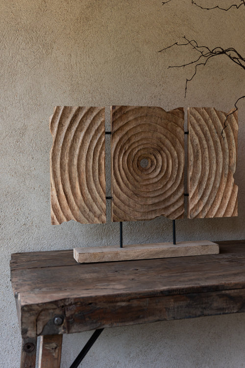 J-Line decoratie Triptiek Gekerfd Op Voet - hout - naturel