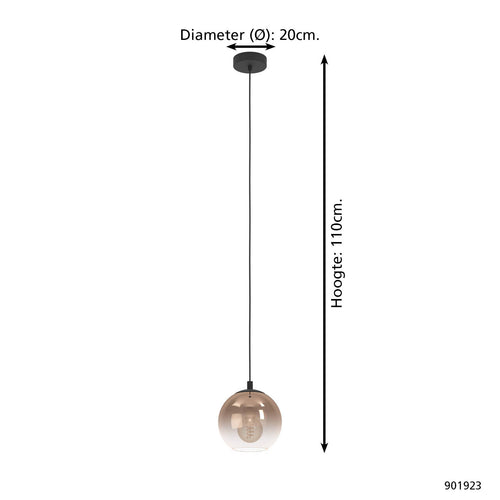 EGLO hanglamp Ariscani 1 - e27 - ø 20 cm - koperglas - zwart
