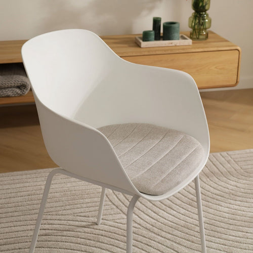 Nolon Nora-Liz Eetkamerstoel Wit - Beige Kussen - Witte Poten - vtwonen shop