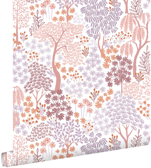 ESTAhome behang bomen en bloemen paars en oranje - 50 x 900 cm - 131184 - vtwonen shop