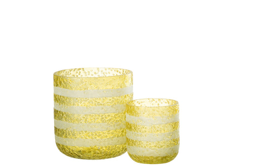 J-Line windlicht Strepen - glas - geel/wit - large