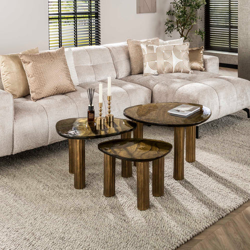 Giga Meubel Salontafel Eclipse - Goud Glas - 62x45x40cm