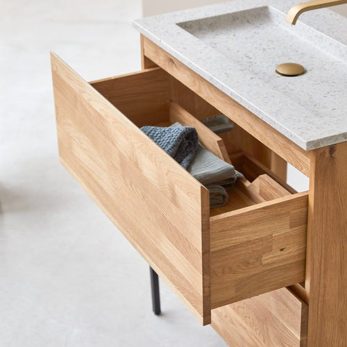 Tikamoon Badkamermeubel van massief eiken en moon premium terrazzo 80 cm - Beige - vtwonen shop