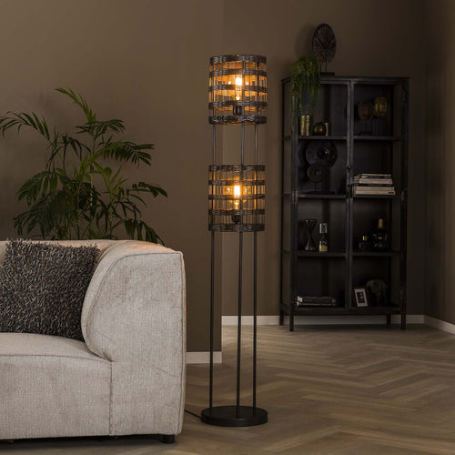 Giga Meubel Vloerlamp Metal Blinds - Zwart - 2-Lichts - 30x30x166cm