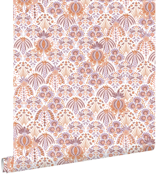 ESTAhome behang vintage bloemen in art nouveau stijl lila paars en oranje - 50 x 900 cm - 131510 - vtwonen shop