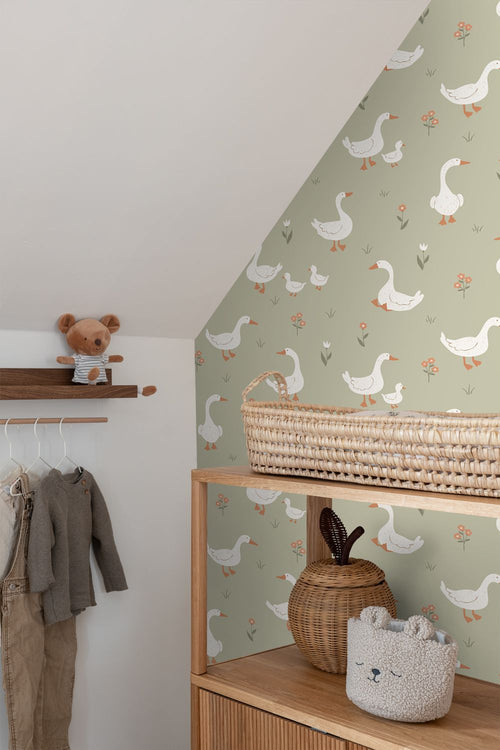 ESTAhome behang schattige ganzen groen - 50 x 900 cm - 131827