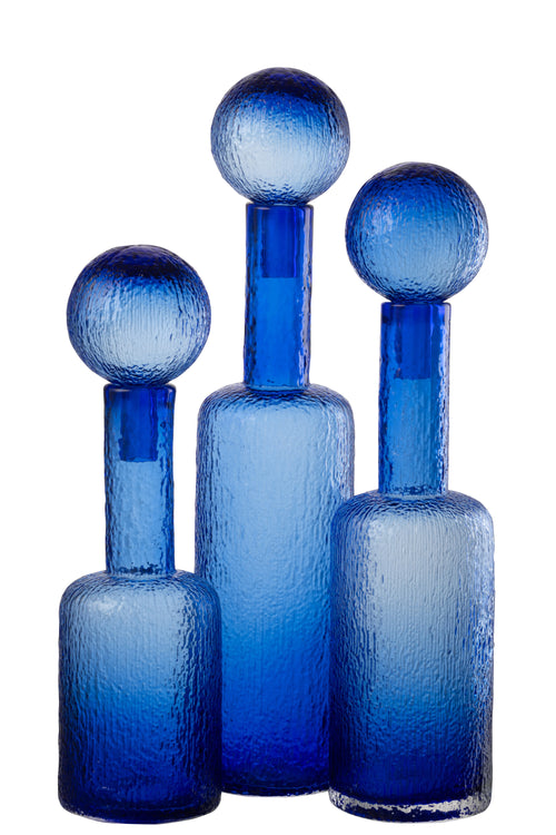 J-Line decoratie Fles Reliëf - glas - transparant/blauw - large