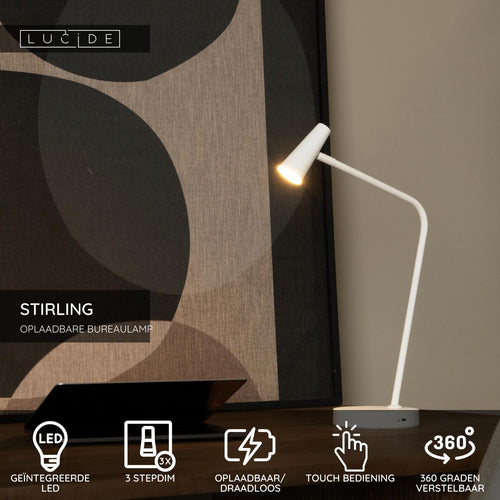 Lucide bureaulamp STIRLING - Geïntegreerde LED - Wit